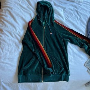 Aviator Nation Velvet Velour Stripe Zip Up Hoodie